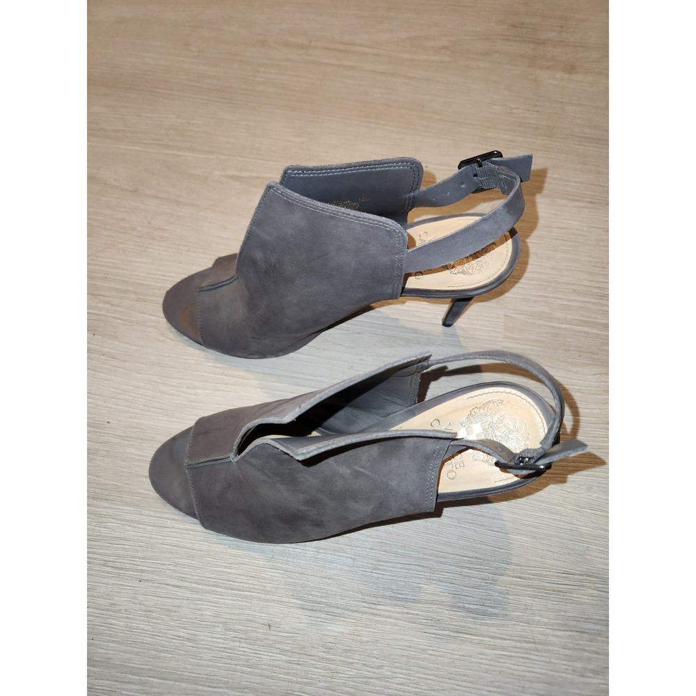 Vince Camuto Cantina Grey Suede Peep Toe Slingback Stiletto Heels 10M Luxury - Picture 5 of 9